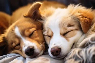 Two Adorable Puppies Sleeping Together Peacefully