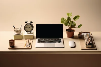 Minimalist Home Office Desk Setup With Laptop