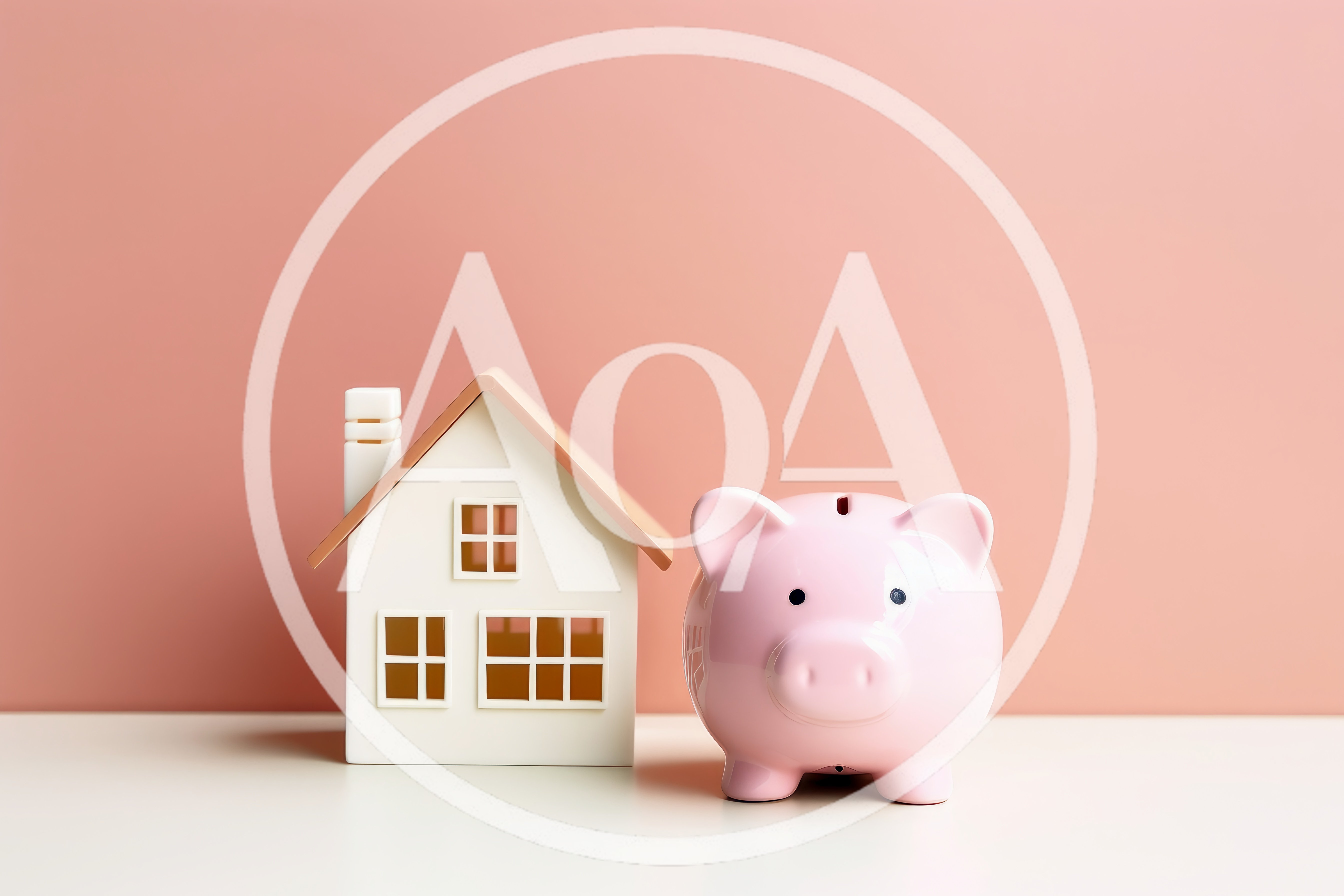 Miniature House Model and Pink Piggy Bank