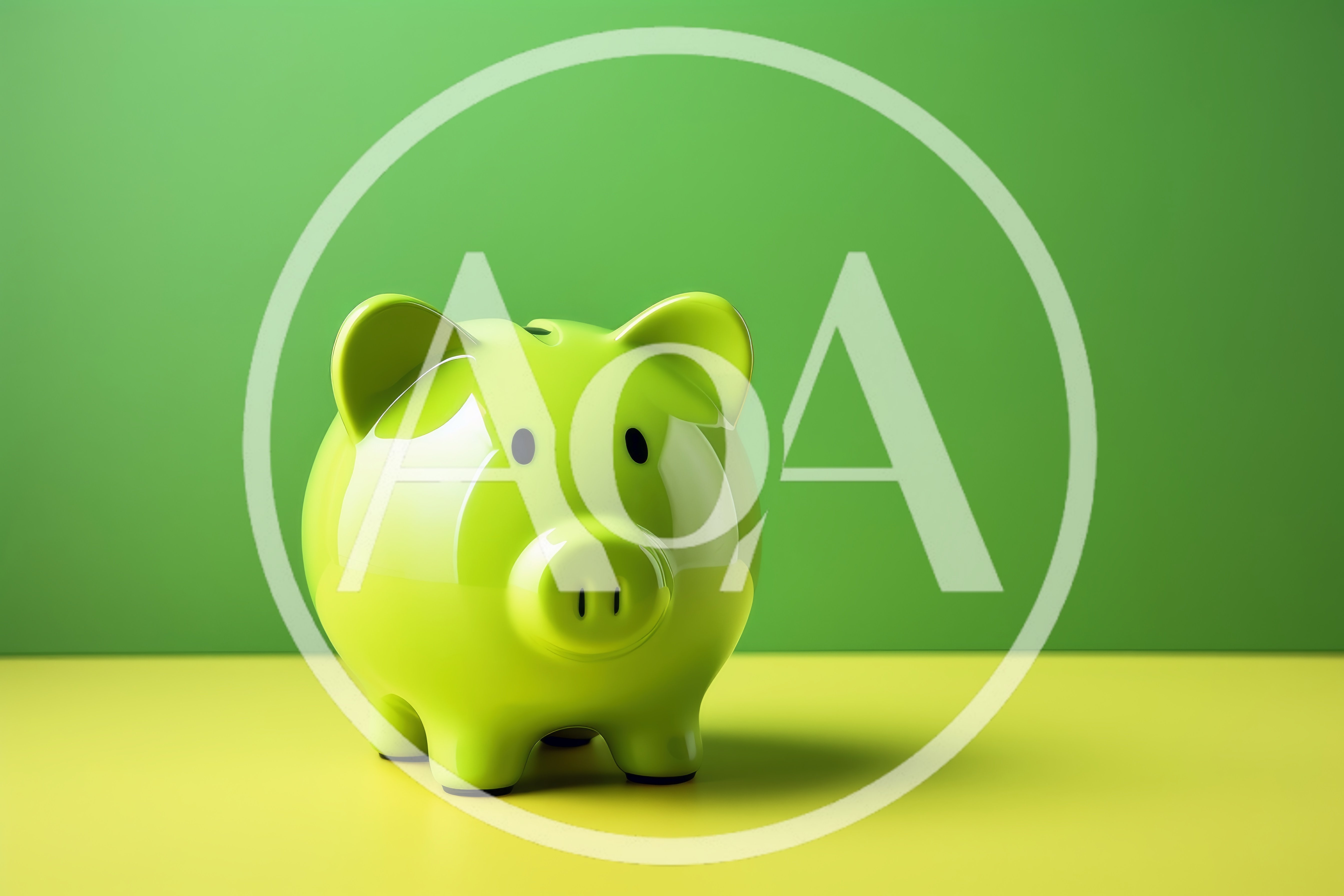 Bright Green Piggy Bank On Yellow Surface