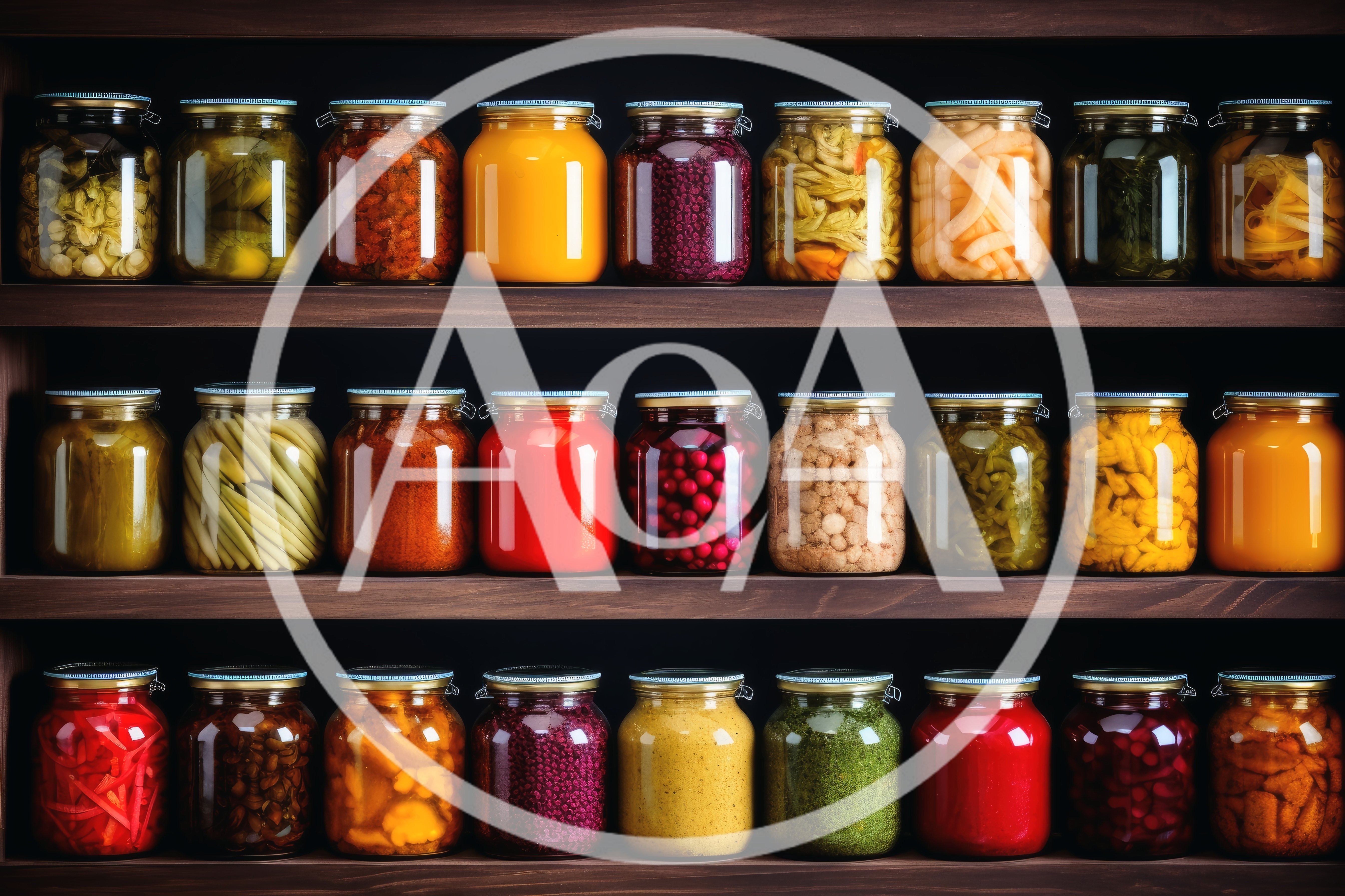 Assorted Preserved Vegetables and Fruits in Glass Jars