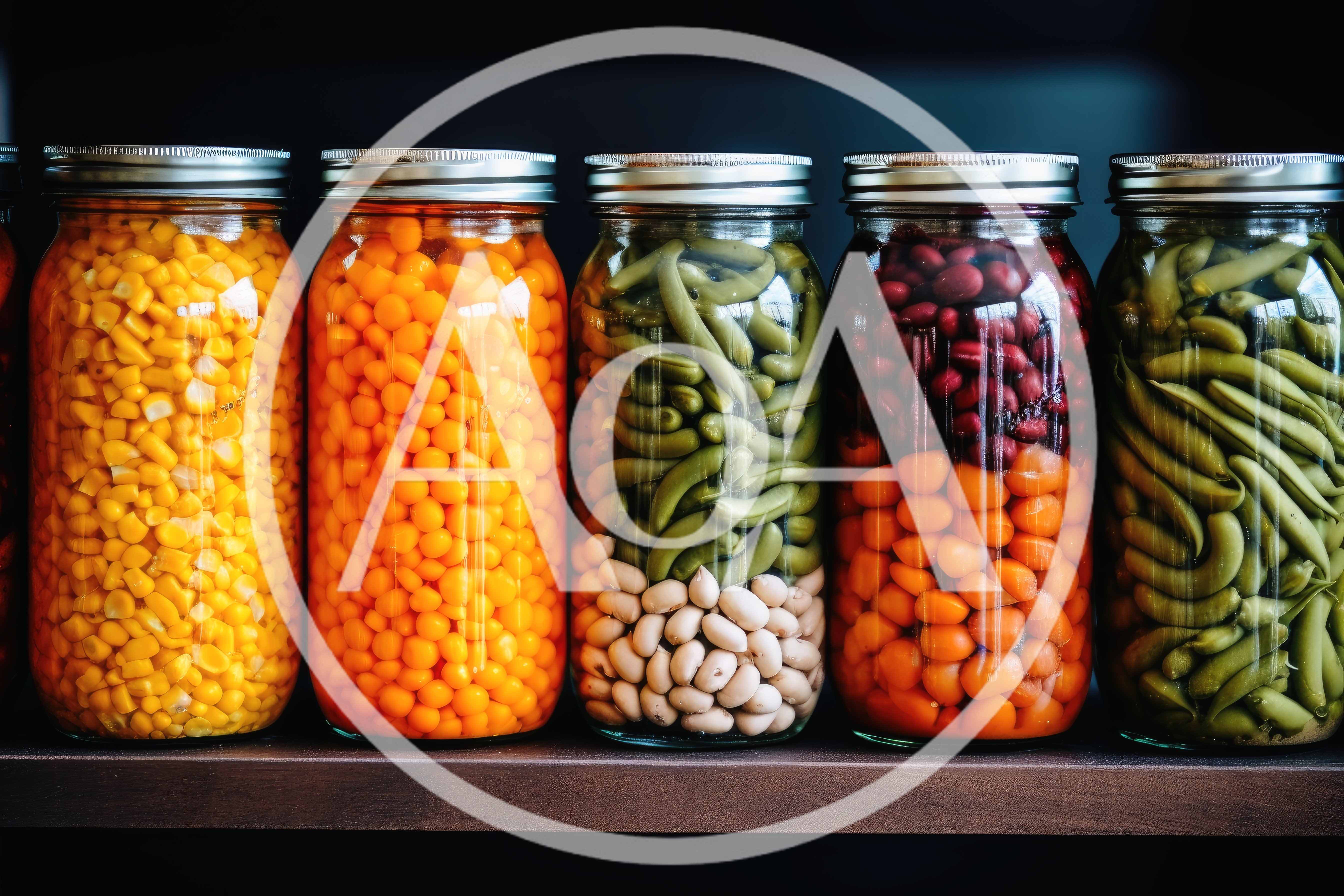 Five Glass Jars Filled With Preserved Vegetables