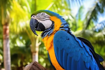 Blue and Yellow Macaw Perched on Wood