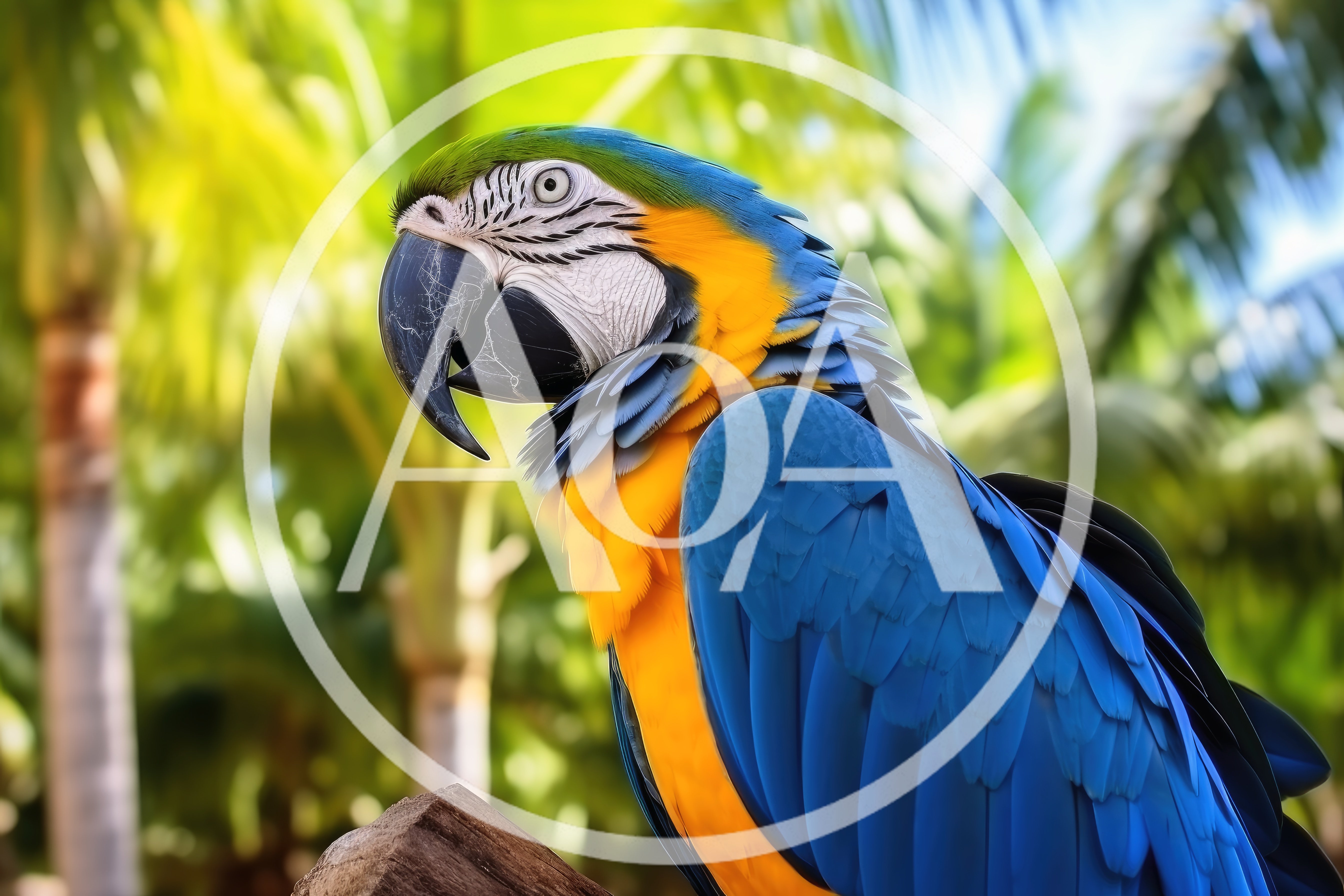 Blue and Yellow Macaw Perched on Wood