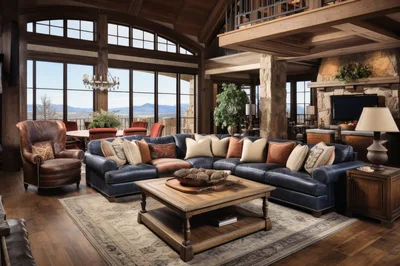 Luxury Mountain Lodge Living Room Interior