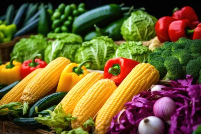 Fresh Assorted Vegetables Displayed In A Market Basket