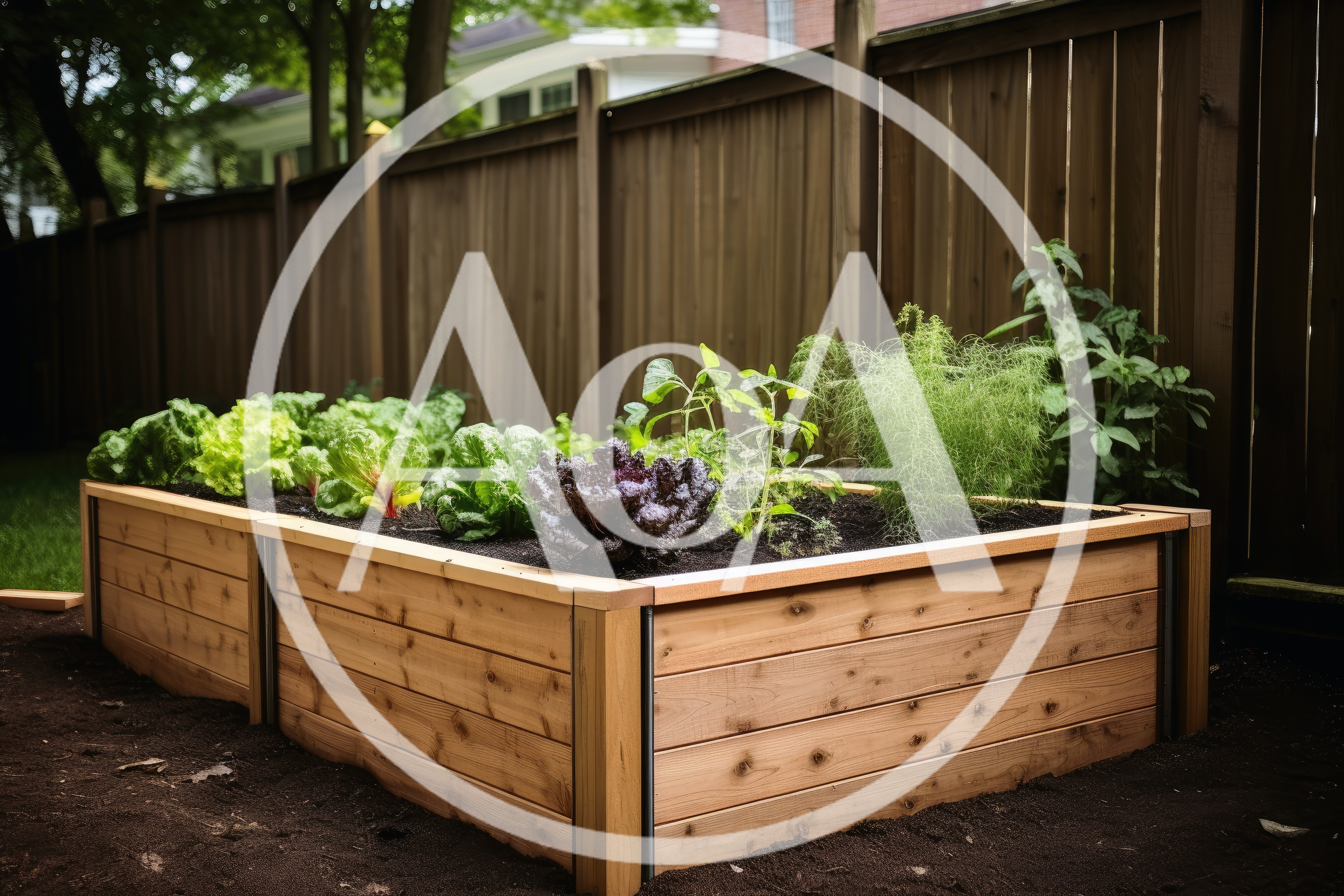 Raised Cedar Garden Bed With Fresh Vegetables