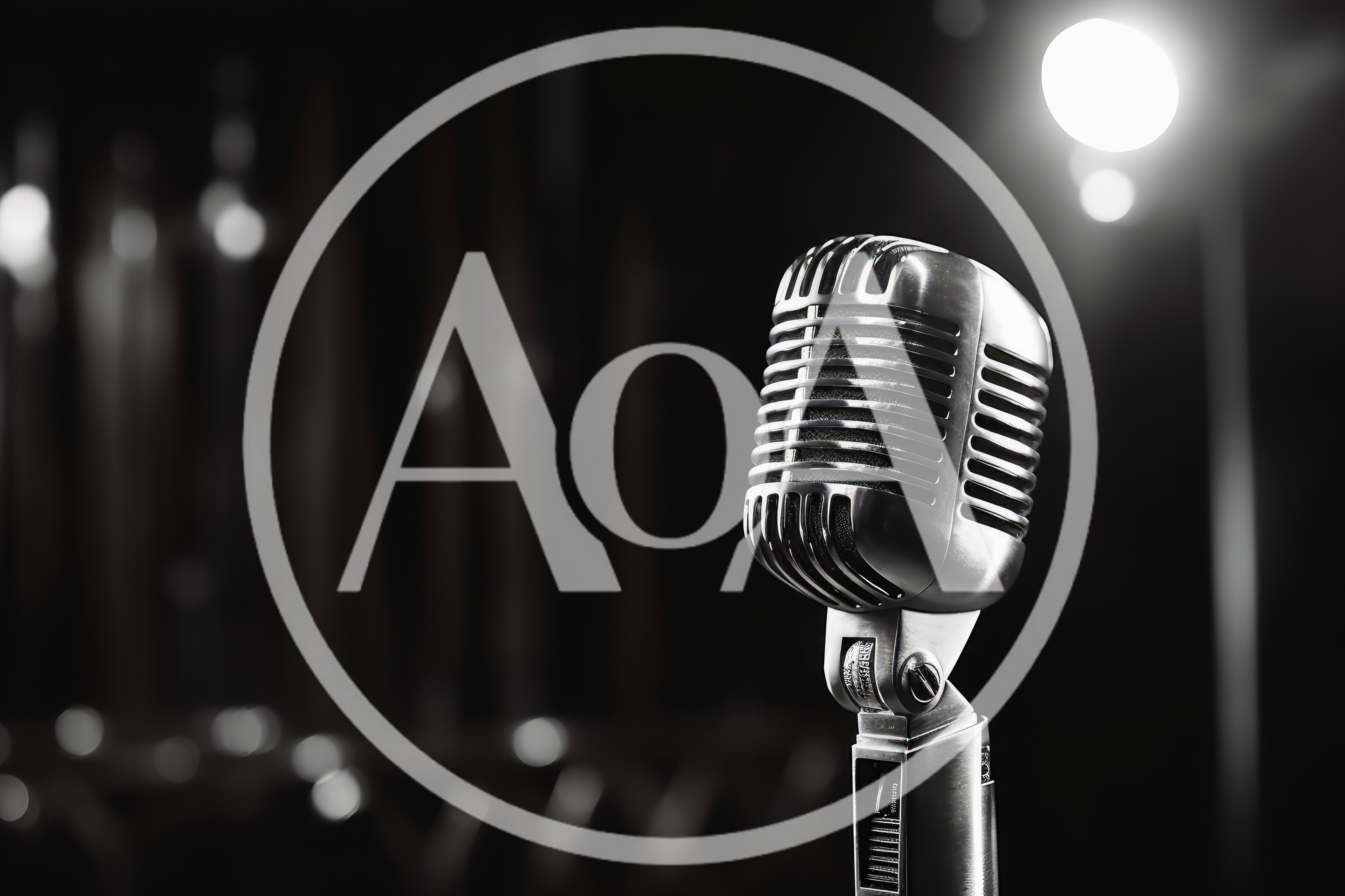 Vintage Silver Microphone on Stage Under Spotlight