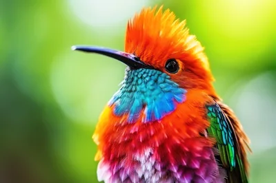 Close Up Portrait Of A Vibrant Multi Colored Hummingbird