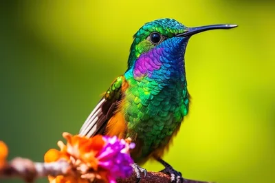 Vibrant Hummingbird Perched On A Flowering Branch