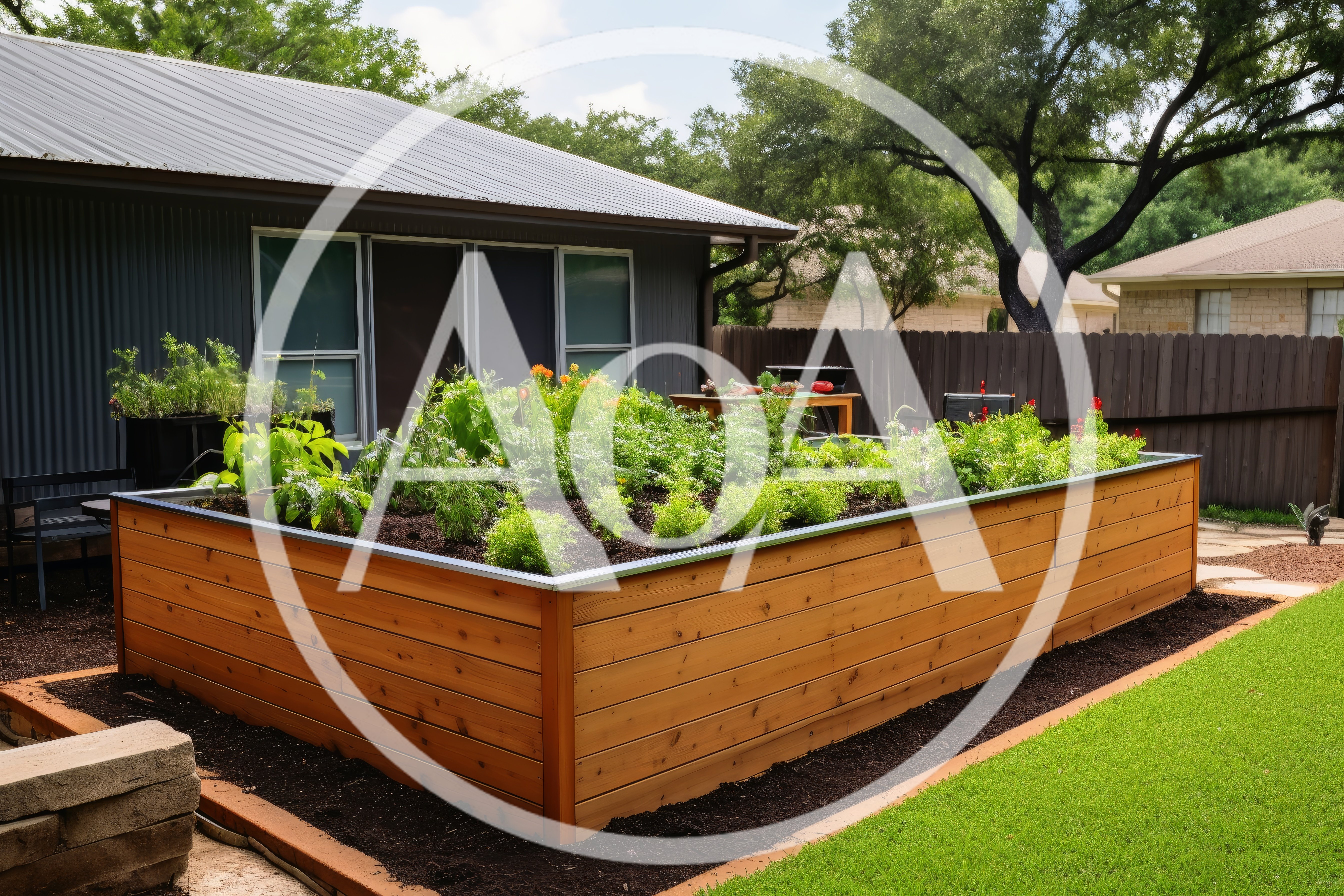 Large Wooden Raised Garden Bed In Backyard