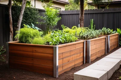Modern Cedar Raised Garden Beds In Backyard