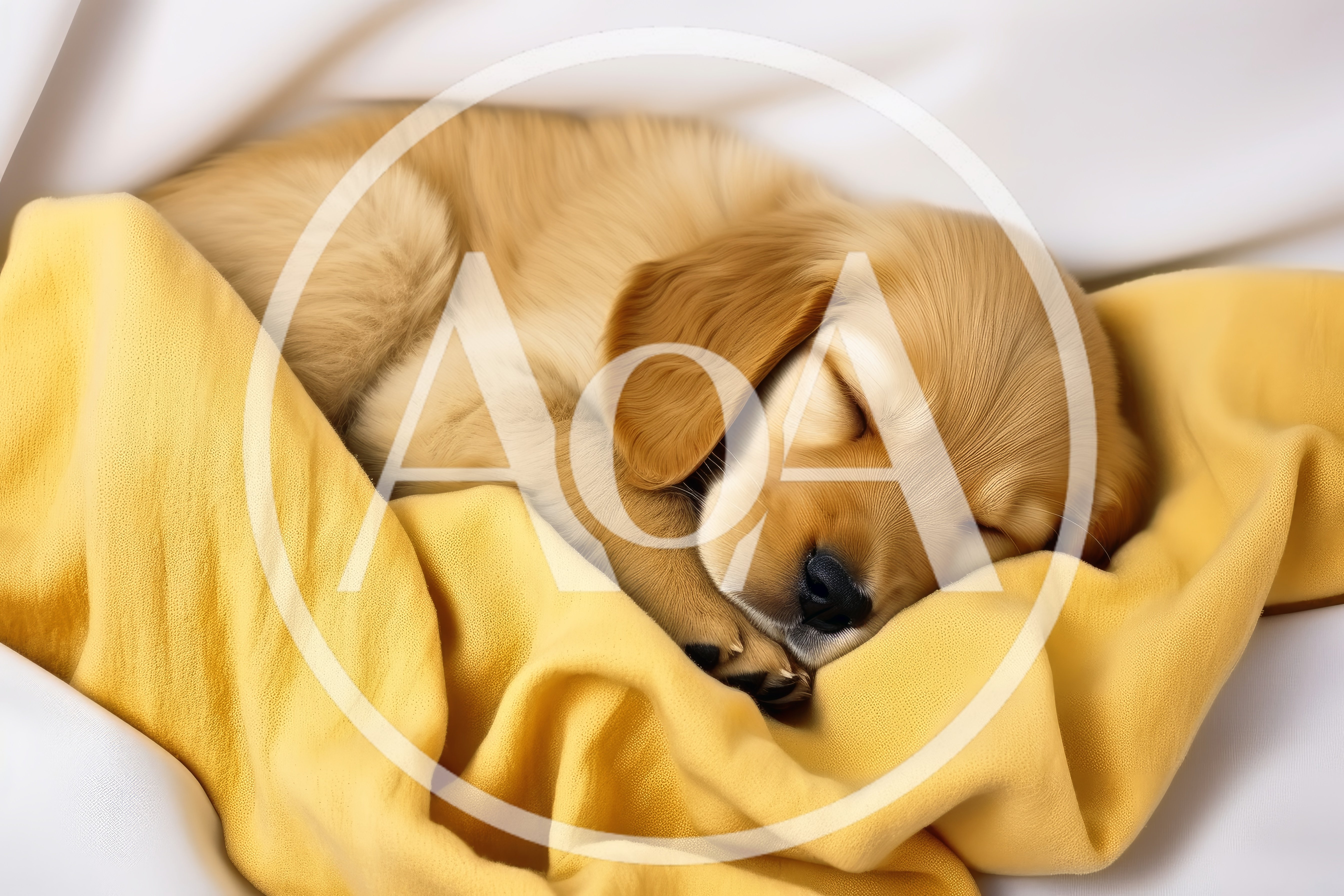 Sleeping Golden Retriever Puppy Wrapped In Yellow Blanket