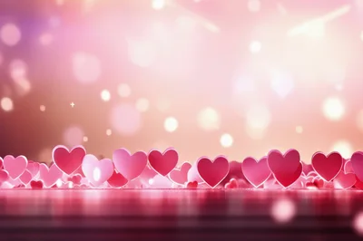 Pink Heart Decorations On Reflective Surface