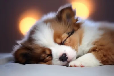 Sleeping Australian Shepherd Puppy On Soft Surface