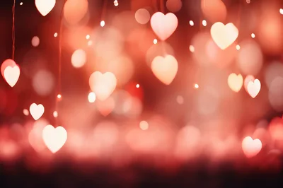 Glowing Heart Shaped Bokeh Lights Background