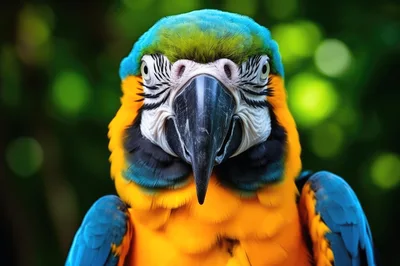 Close Up Portrait Of A Blue And Gold Macaw
