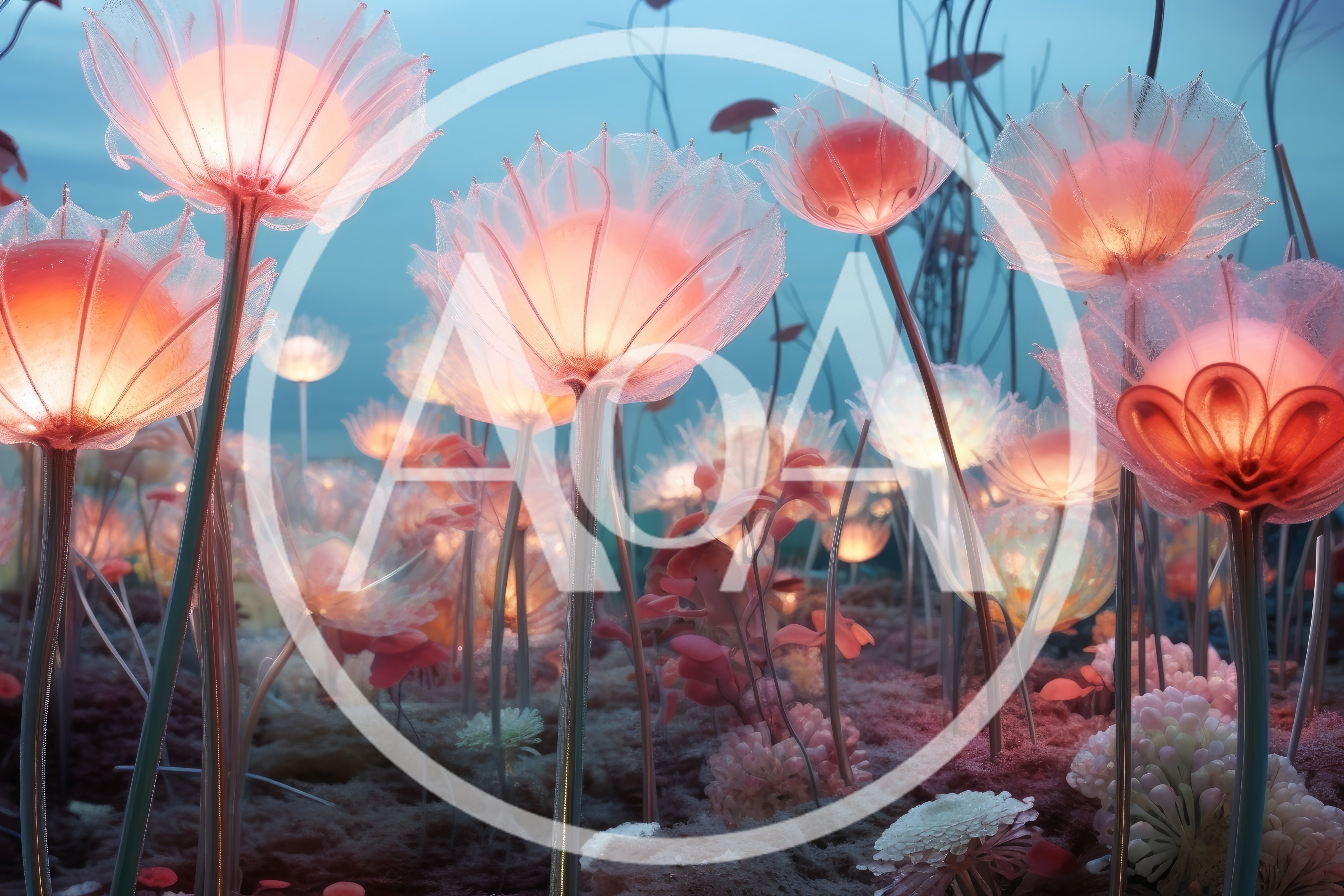 Glowing Translucent Fantasy Flowers In A Dreamy Landscape