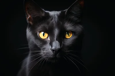 Portrait Of A Black Cat With Golden Eyes
