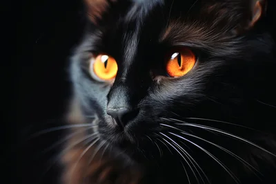 Close Up Portrait Of A Black Cat With Glowing Eyes