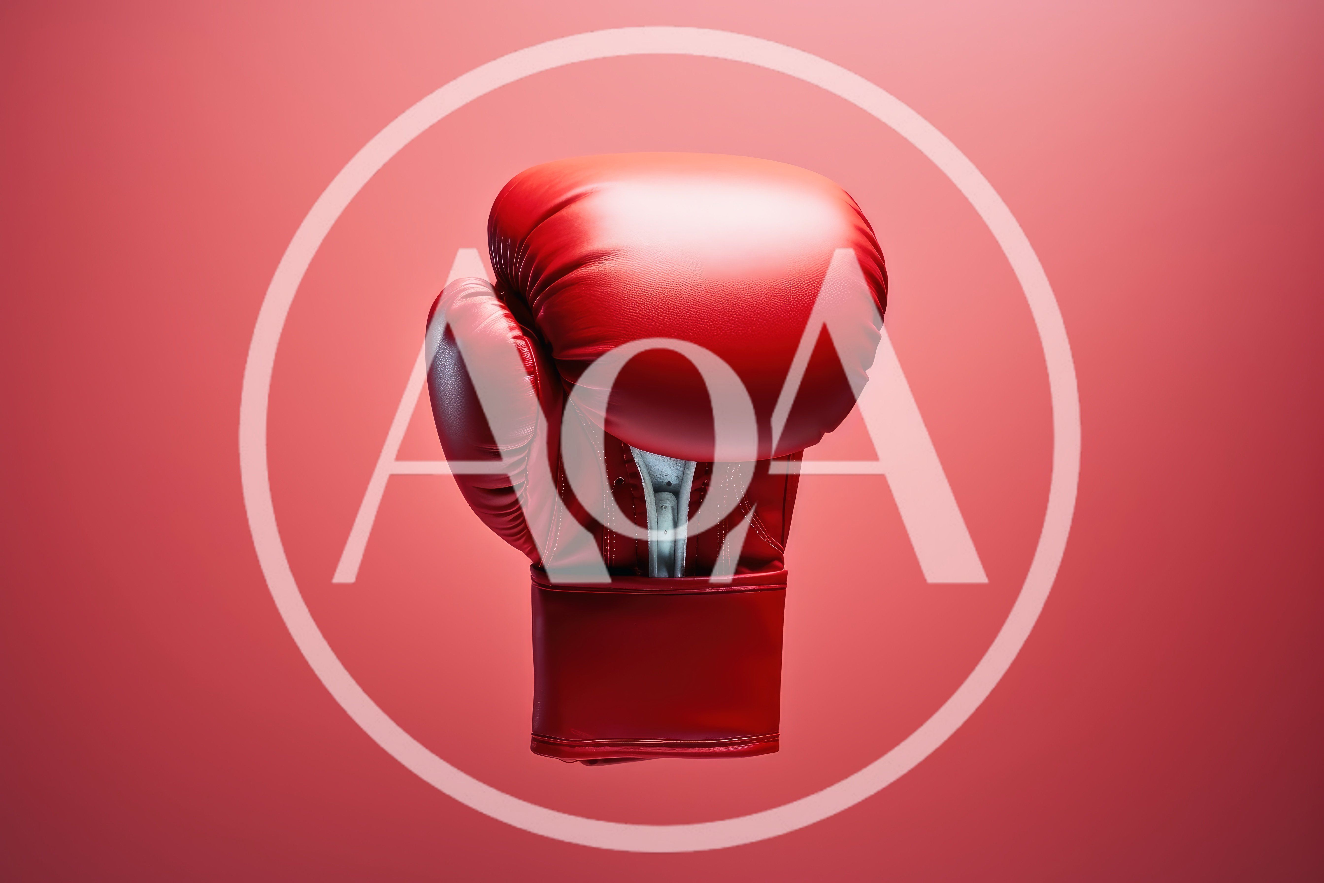 Single Red Boxing Glove Floating Against Red Background
