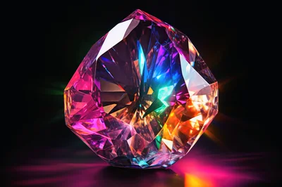 Iridescent Faceted Gemstone With Vibrant Rainbow Light Refractions
