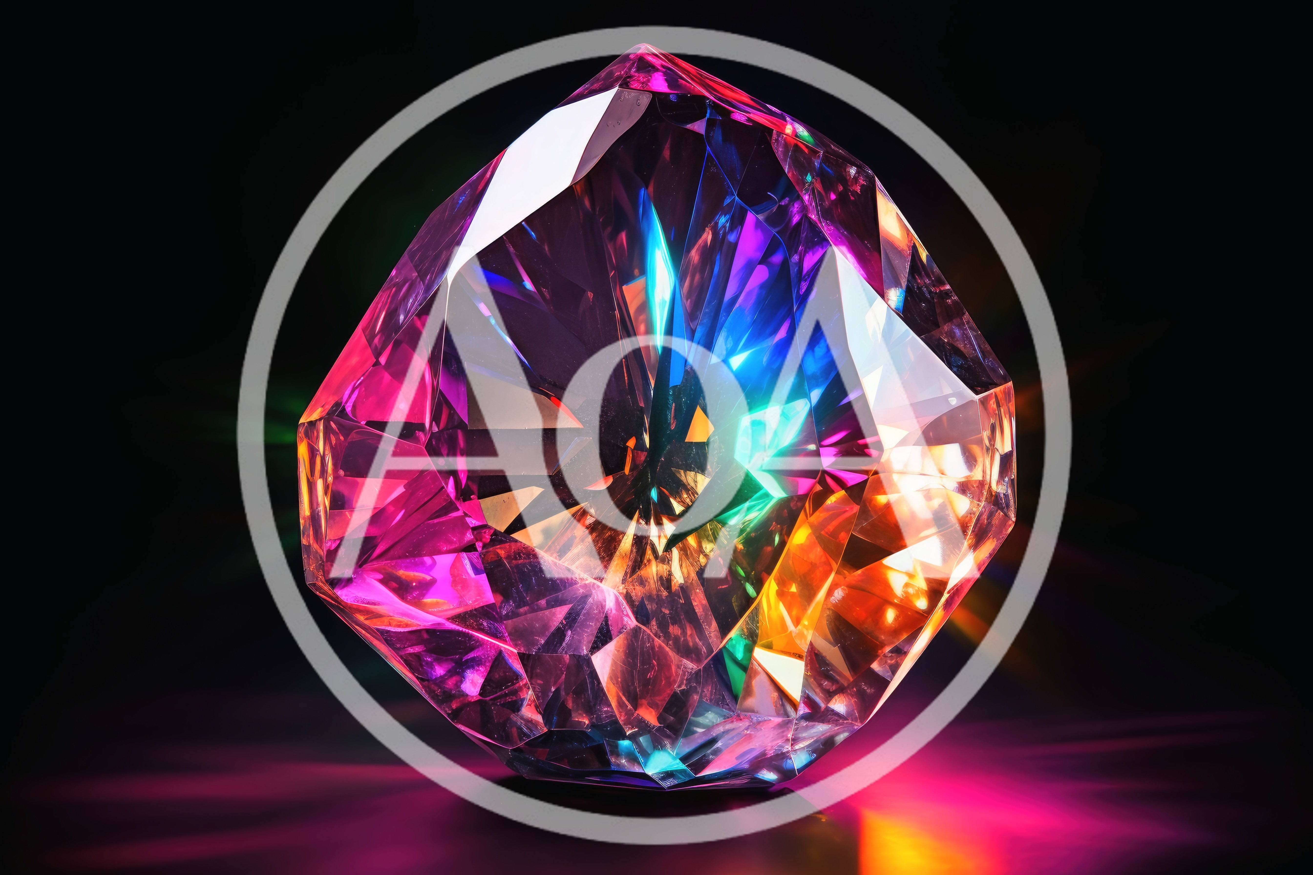 Iridescent Faceted Gemstone With Vibrant Rainbow Light Refractions