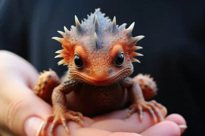 Close Up Of A Small Spiky Lizard In Hands