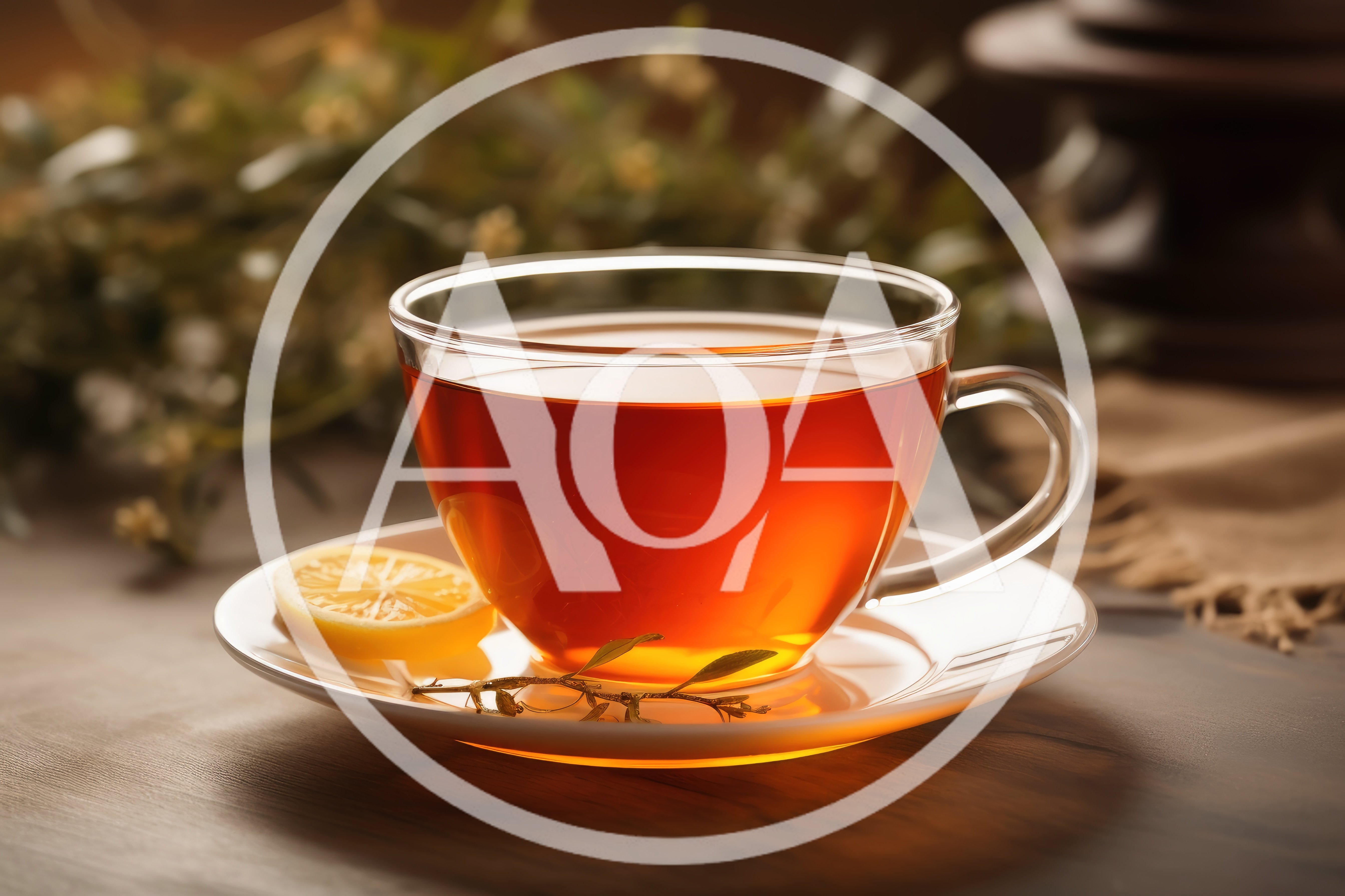 Glass Cup Of Hot Tea With Lemon Slice