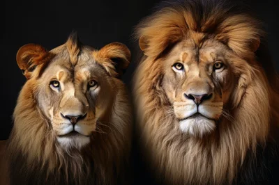 Two Majestic Male Lions Facing Forward