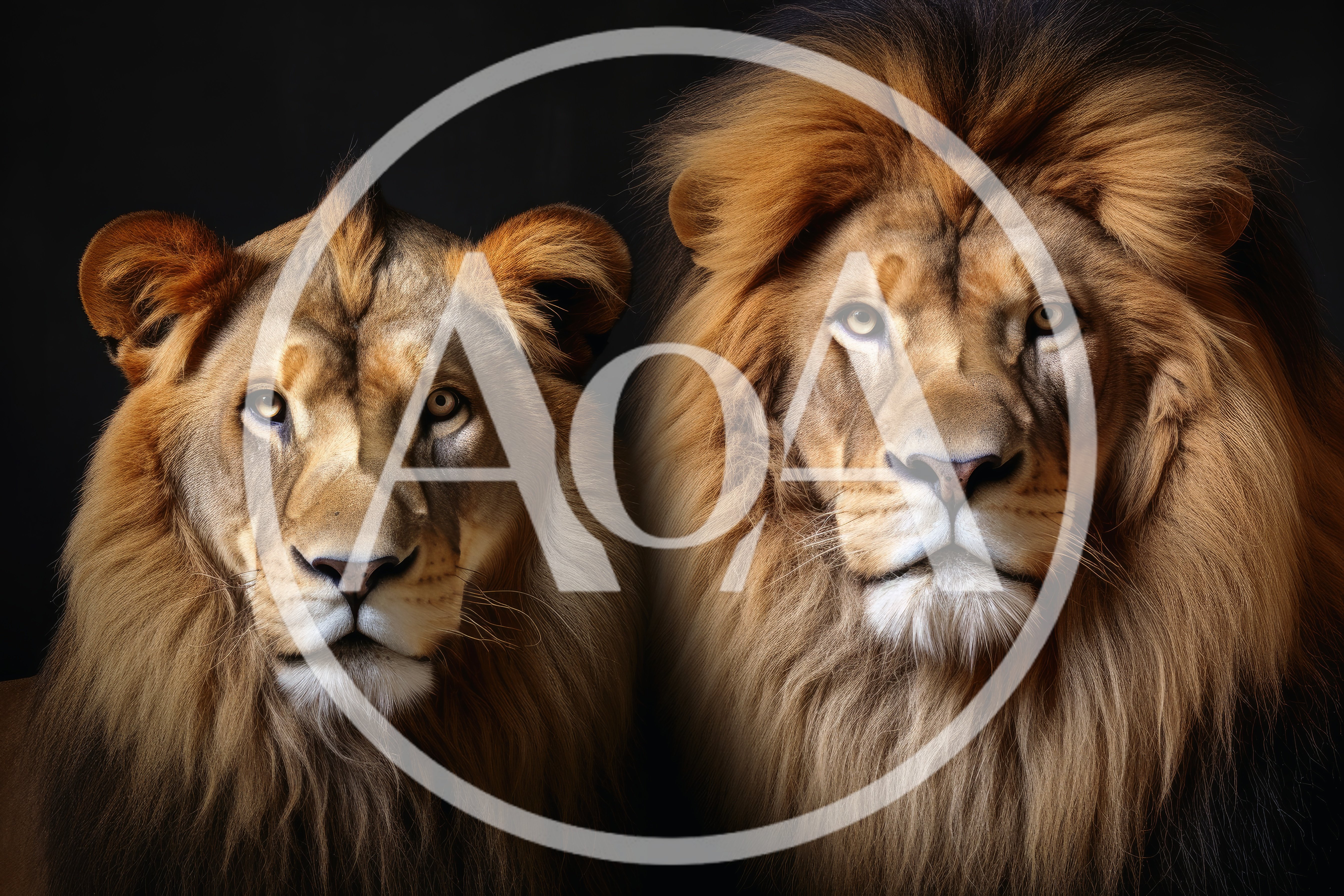 Two Majestic Male Lions Facing Forward
