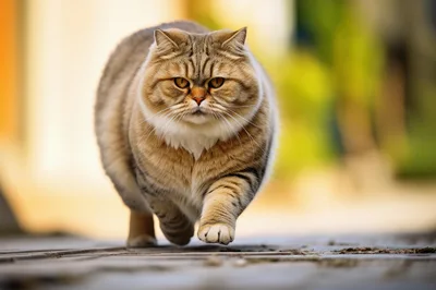 A Chubby Tabby Cat Walking Outdoors