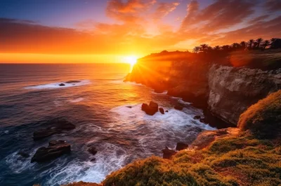 Golden Sunset Over Rugged Coastal Cliffs