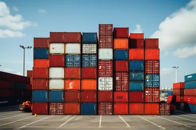 Stacked Shipping Containers In A Port Terminal