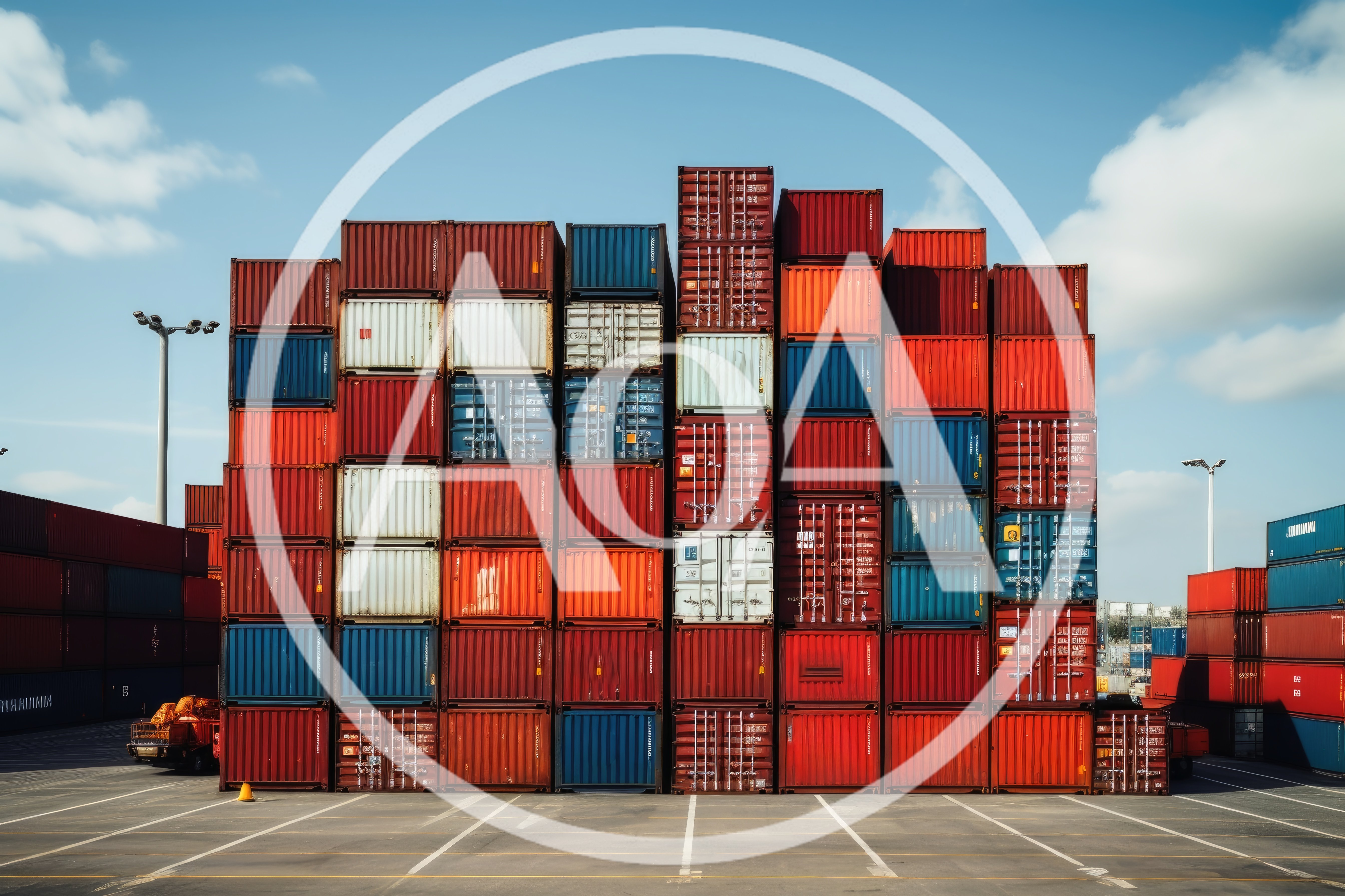 Stacked Shipping Containers In A Port Terminal