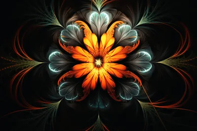 Abstract Fractal Flower With Glowing Orange Petals