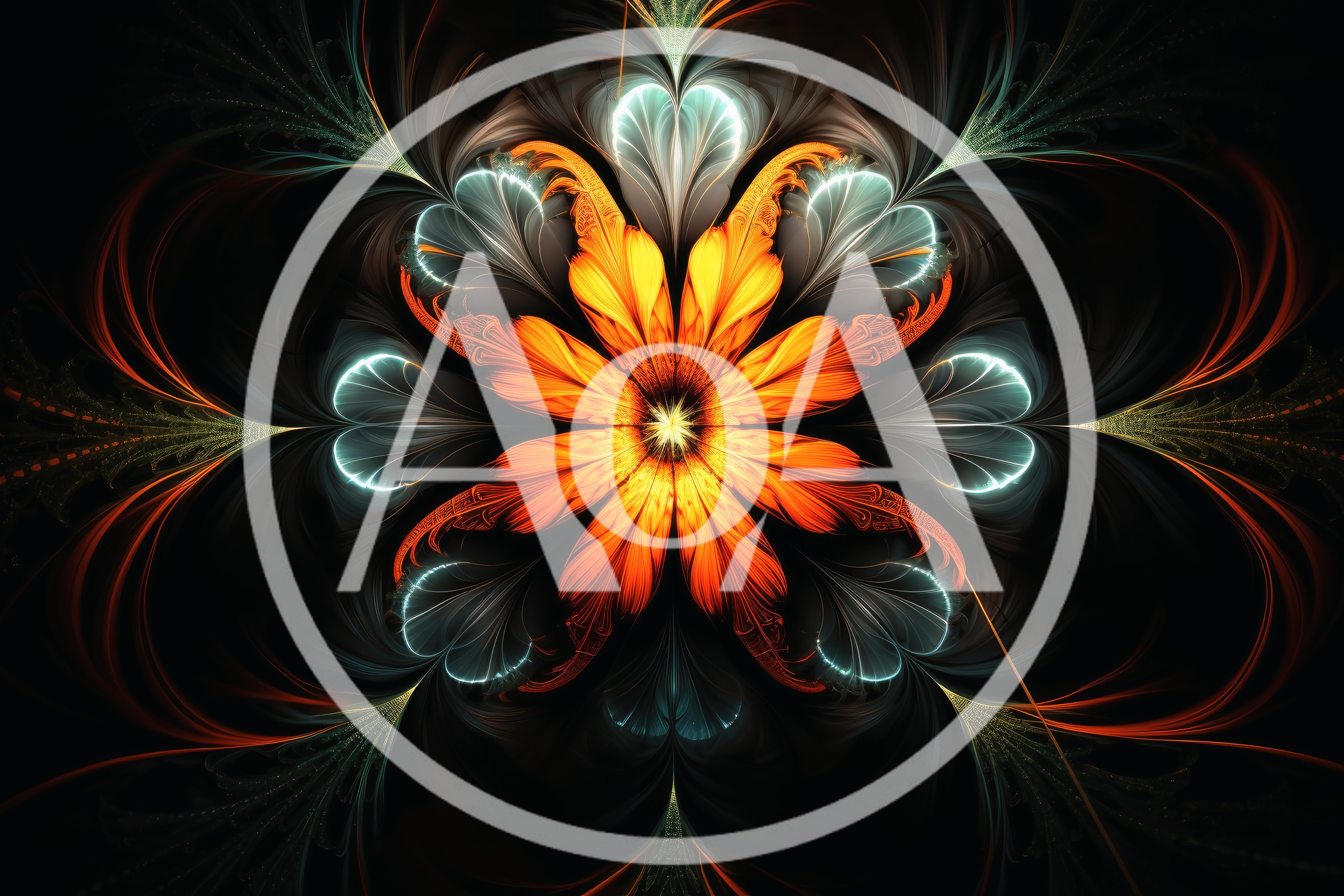Abstract Fractal Flower With Glowing Orange Petals