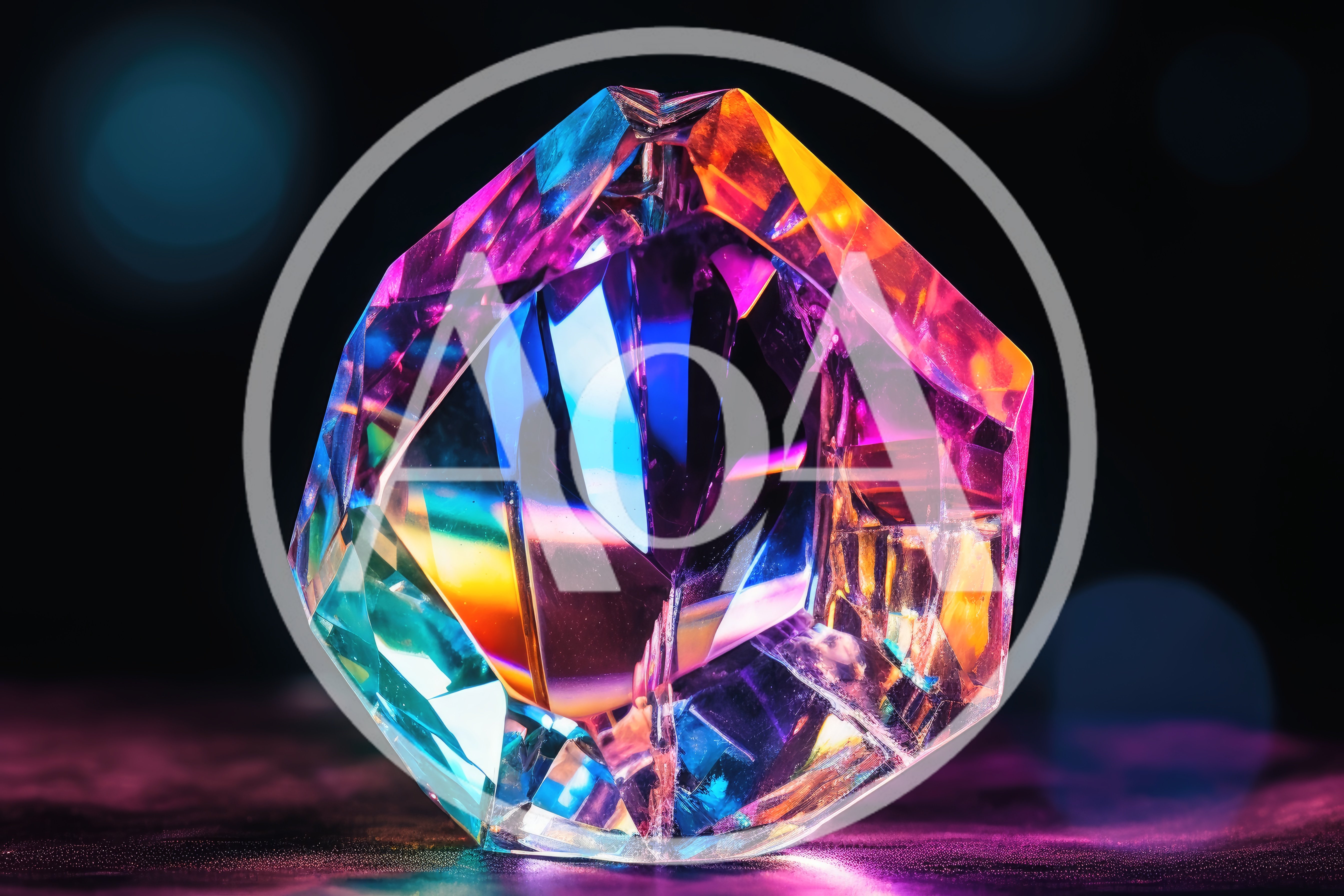 Iridescent Faceted Crystal Gemstone On Dark Surface