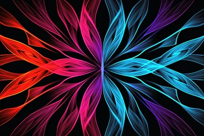 Abstract Symmetrical Fractal Flower Pattern With Neon Glow