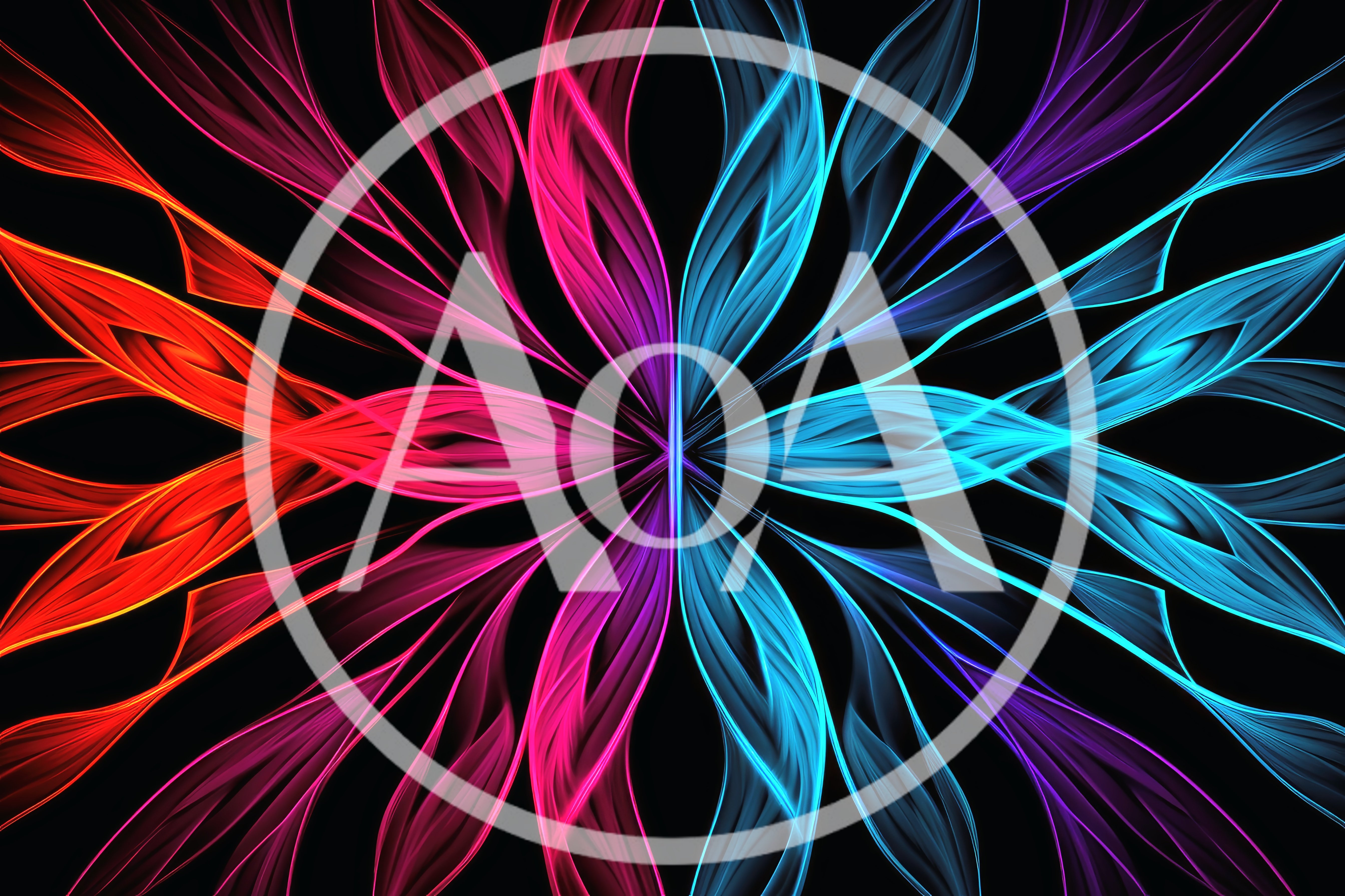 Abstract Symmetrical Fractal Flower Pattern With Neon Glow
