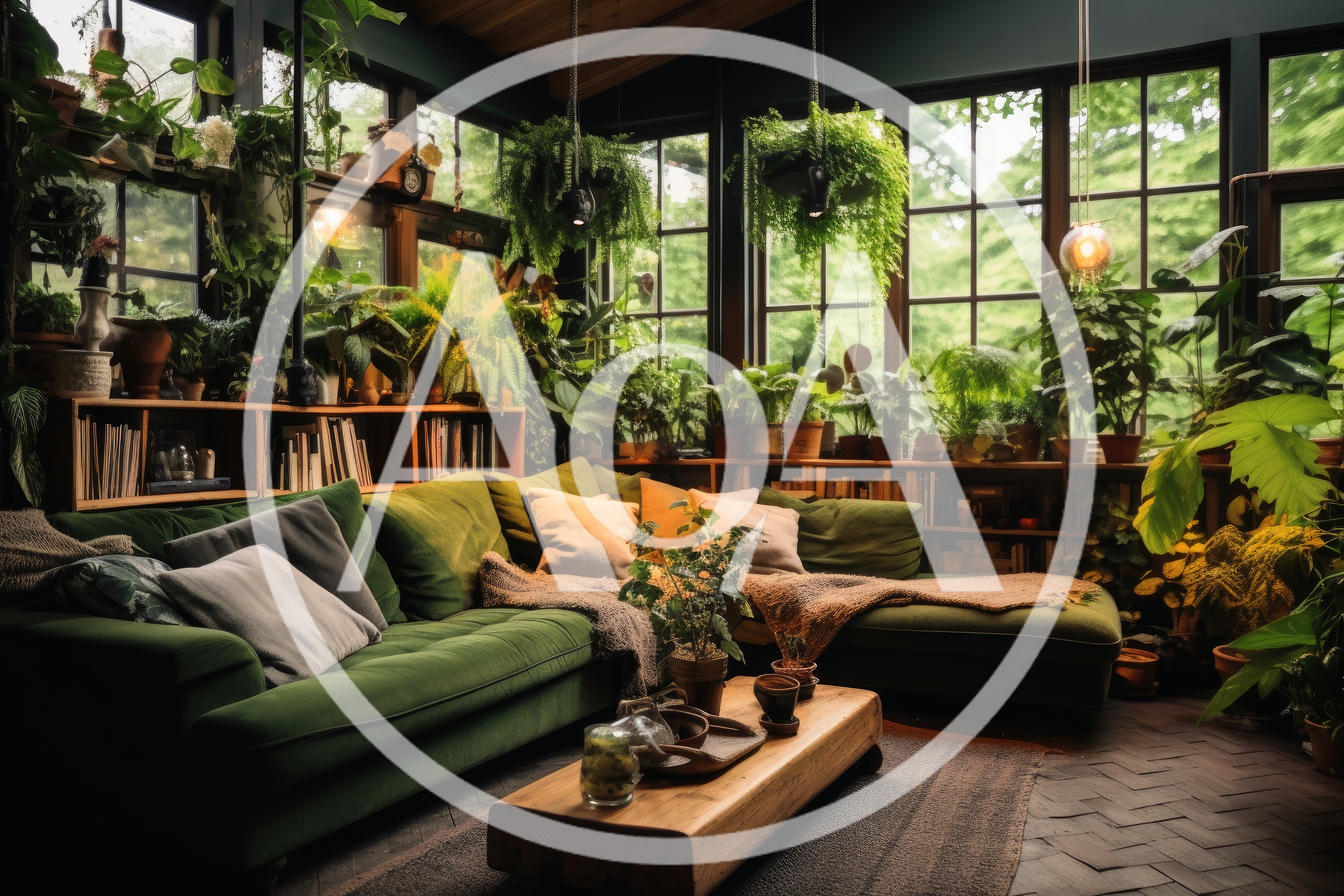 Cozy Sunroom Living Area Filled With Lush Houseplants