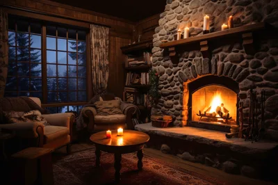 Cozy Rustic Cabin Living Room With Fireplace