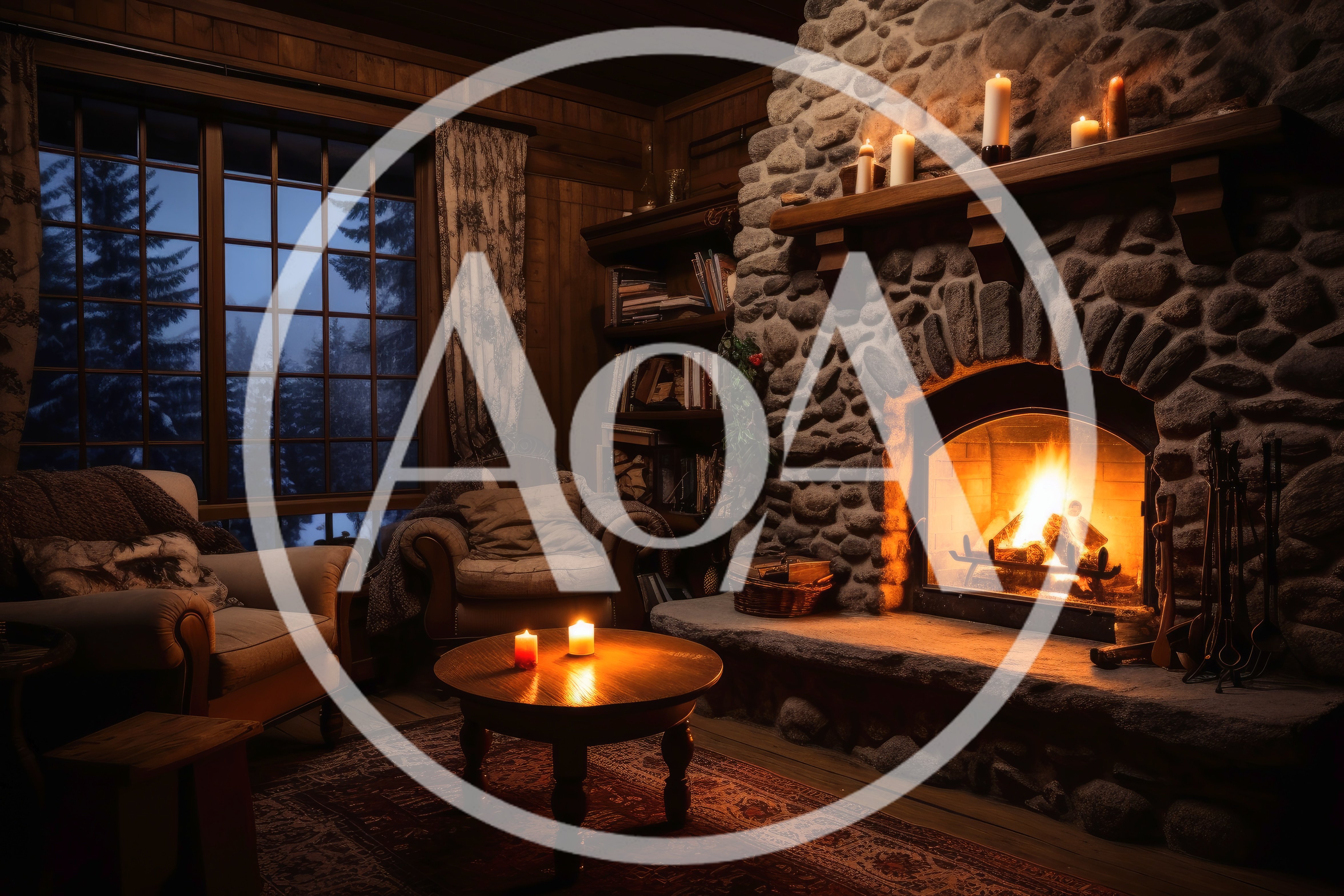 Cozy Rustic Cabin Living Room With Fireplace