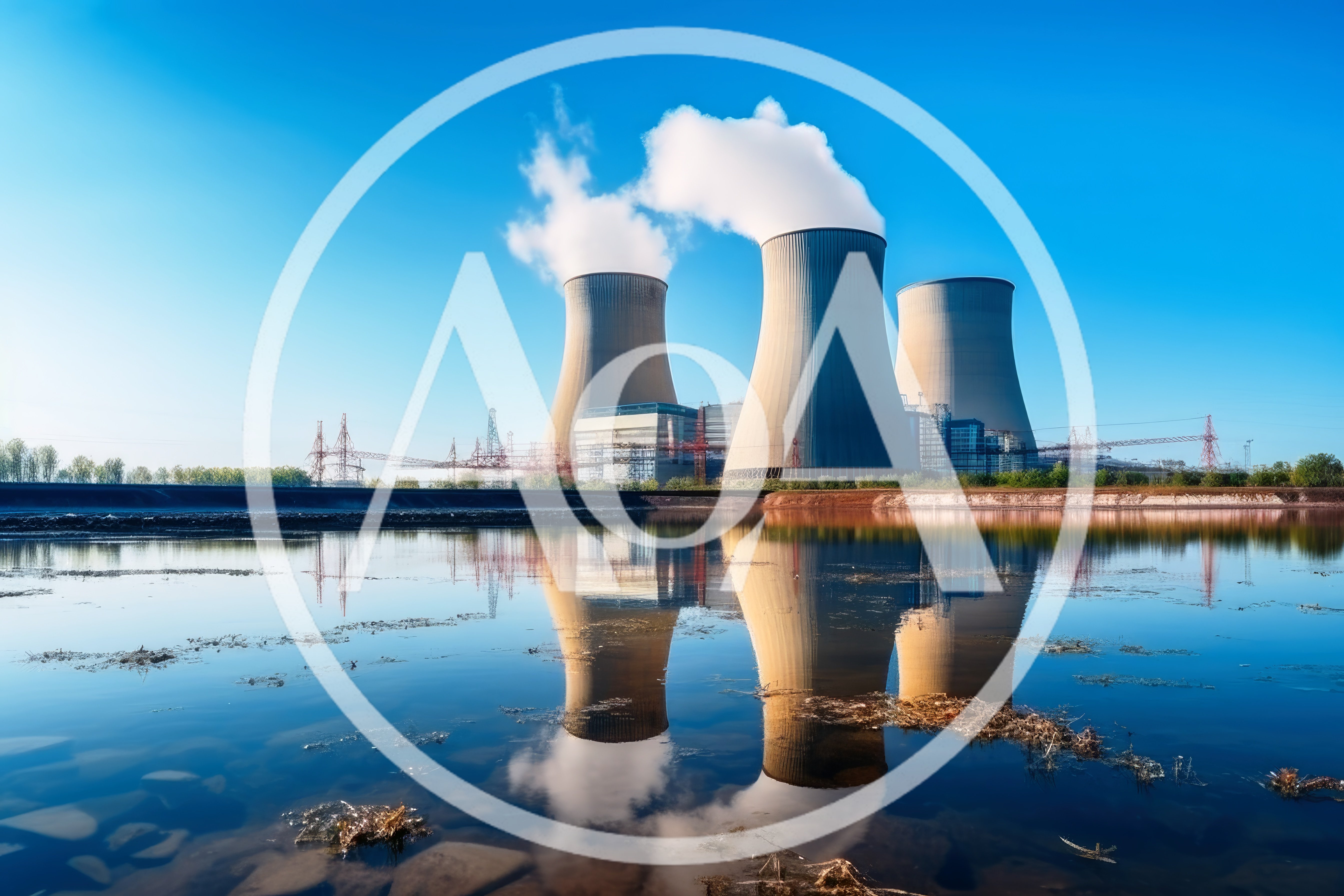 Nuclear Power Plant Cooling Towers With Water Reflection