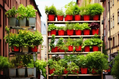 Vertical Herb Garden Display On City Street