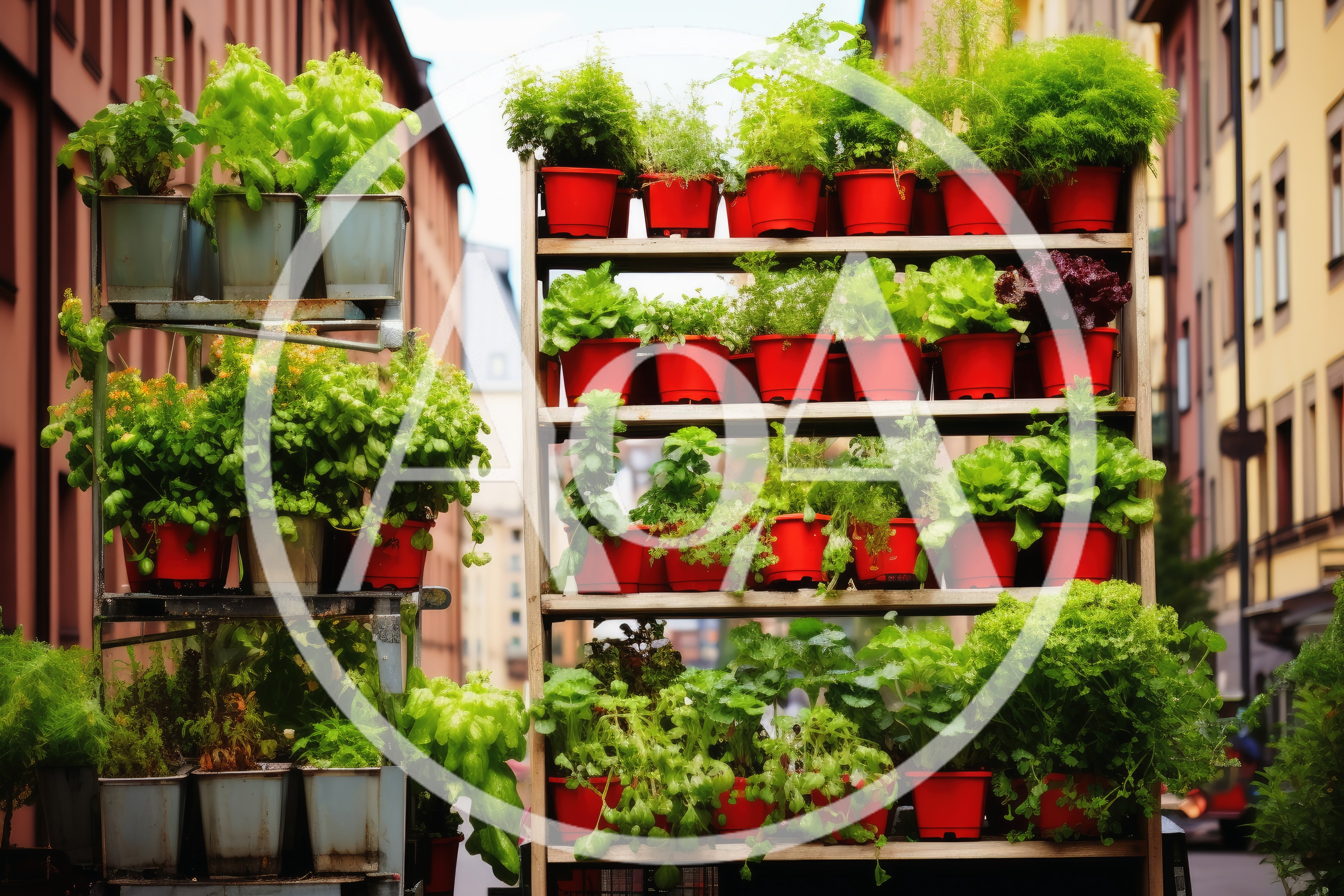 Vertical Herb Garden Display On City Street