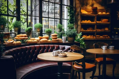 Cozy Bakery Interior With Leather Booth Seating