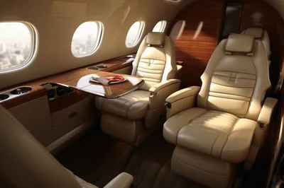 Luxury Private Jet Cabin Interior With Leather Seats