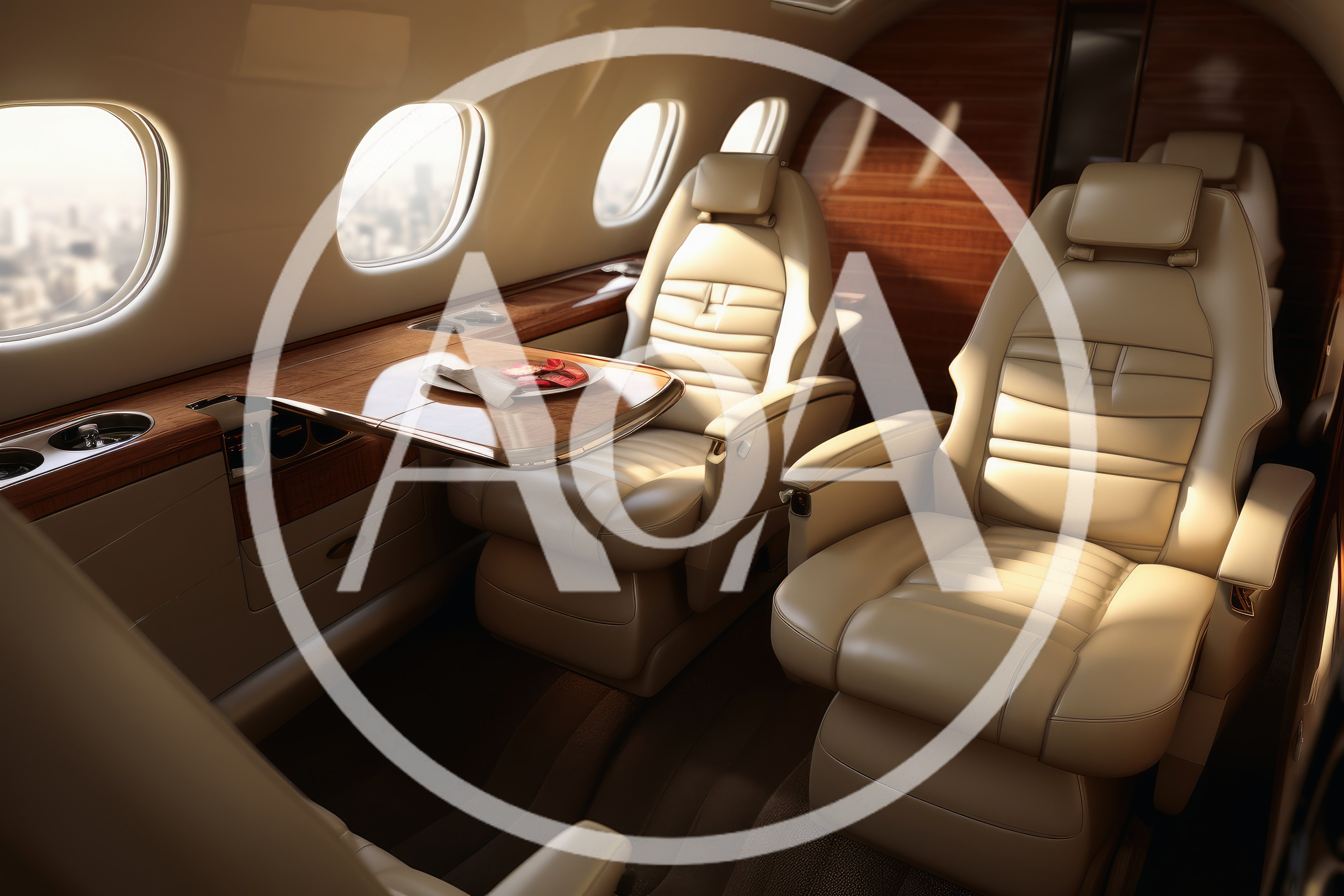 Luxury Private Jet Cabin Interior With Leather Seats