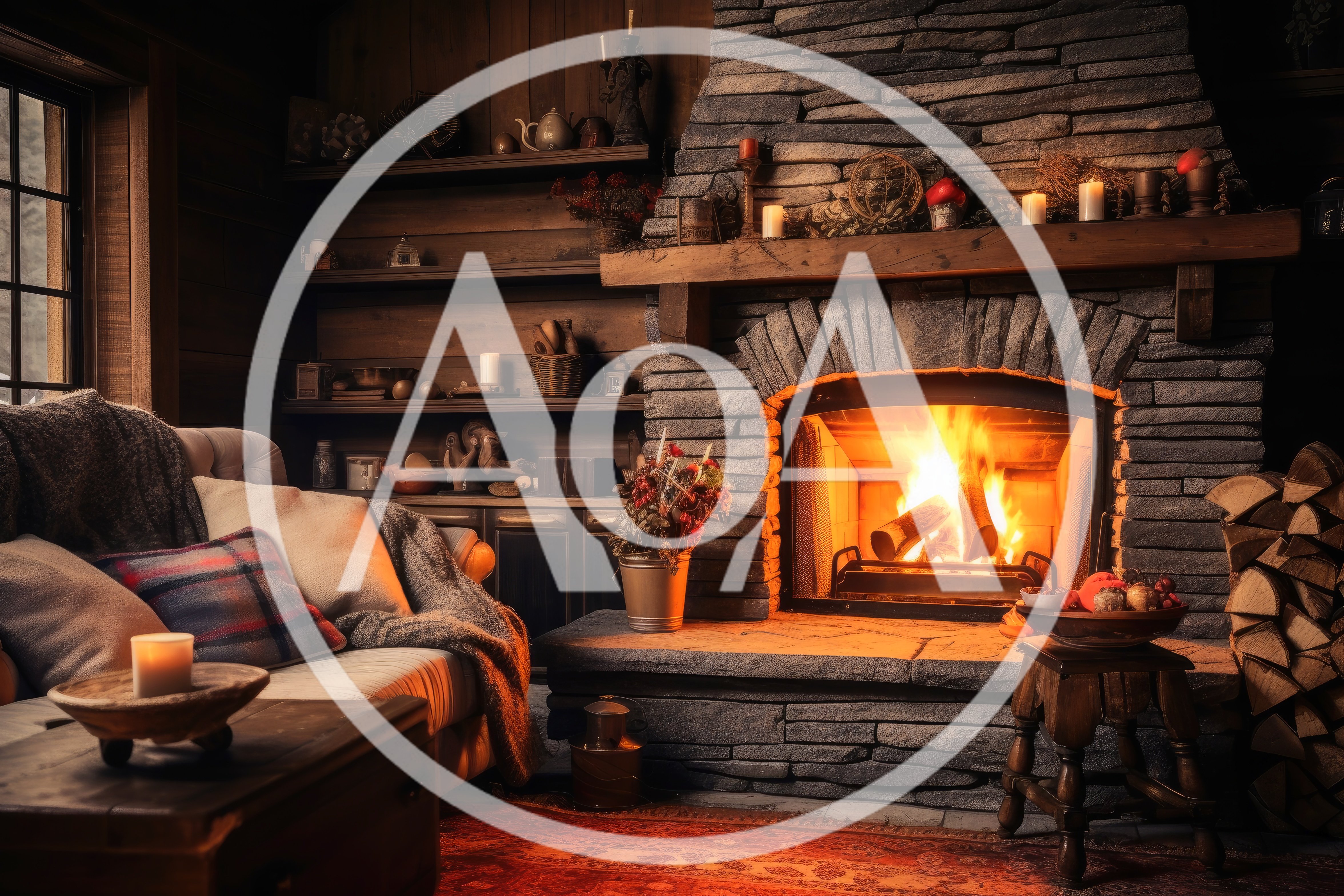 Cozy Rustic Living Room With Stone Fireplace